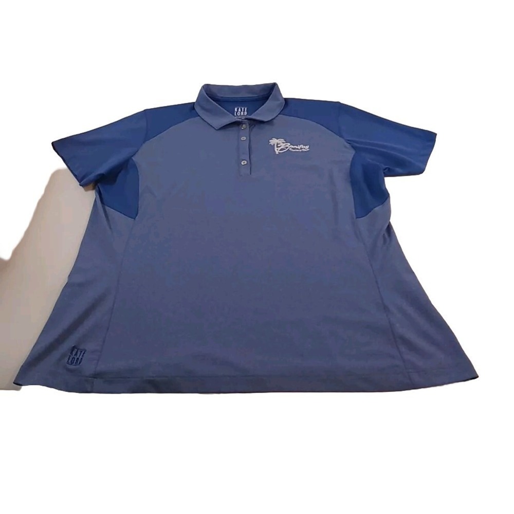 Kate Lord Polo Shirt Womens XL Blue 4 Button Bonifay Golf Club Two Tone Top